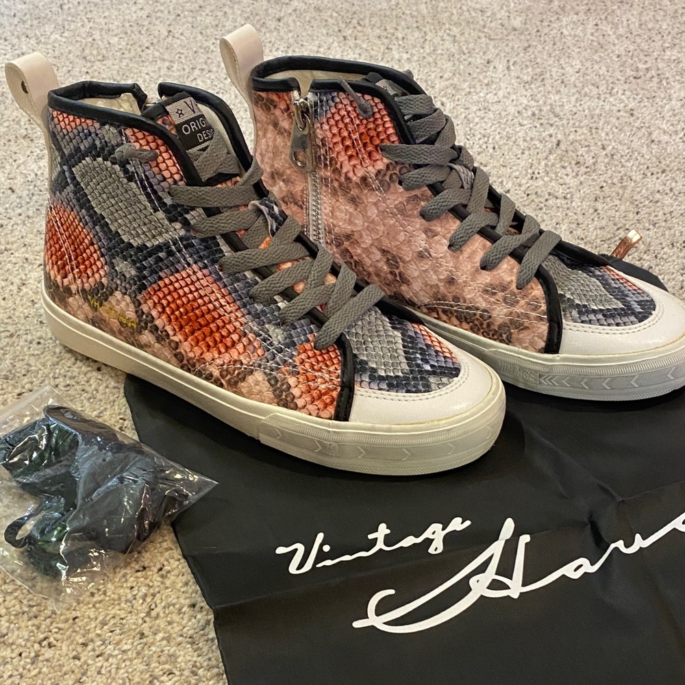 Vintage Havana Snake Print High-Top Sneakers